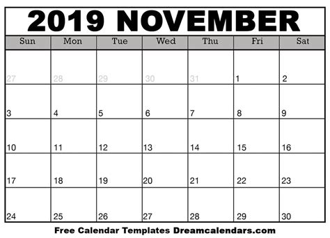 November 2019 Calendar.